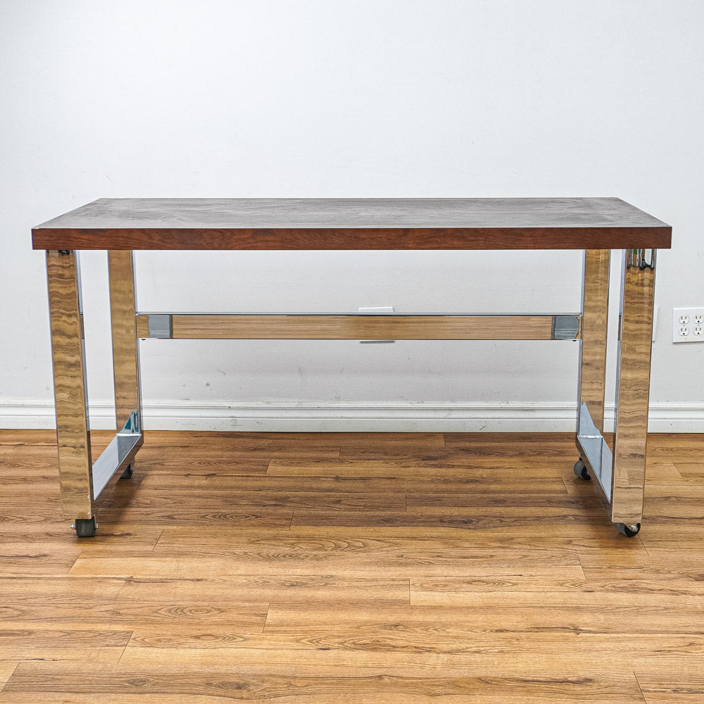 Wooden-Look Utility Table on Wheels with Metal Frame
