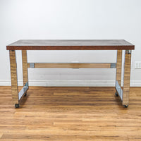 Wooden-Look Utility Table on Wheels with Metal Frame