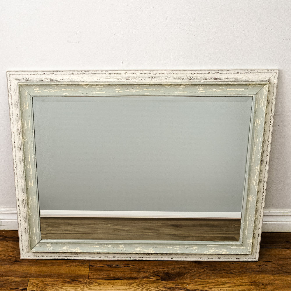 26x34-Inch Distressed White Framed Mirror
