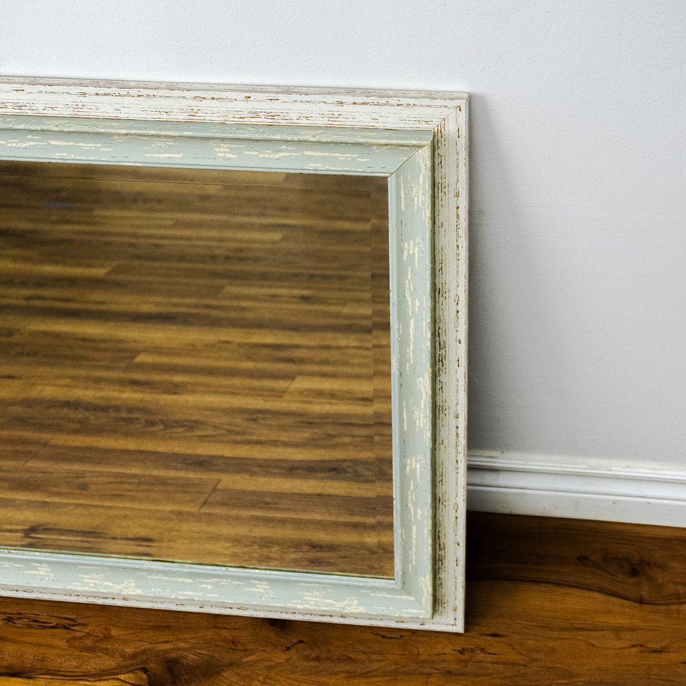 26x34-Inch Distressed White Framed Mirror