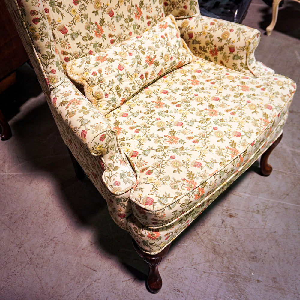 42-Inch Wingback Armchair with Floral Design on Cream Background