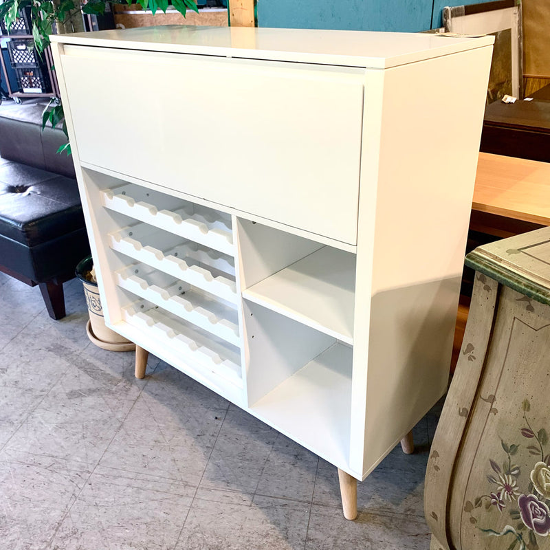 43 in. H Display Cabinet – White Finish with Wine Rack & Shelving