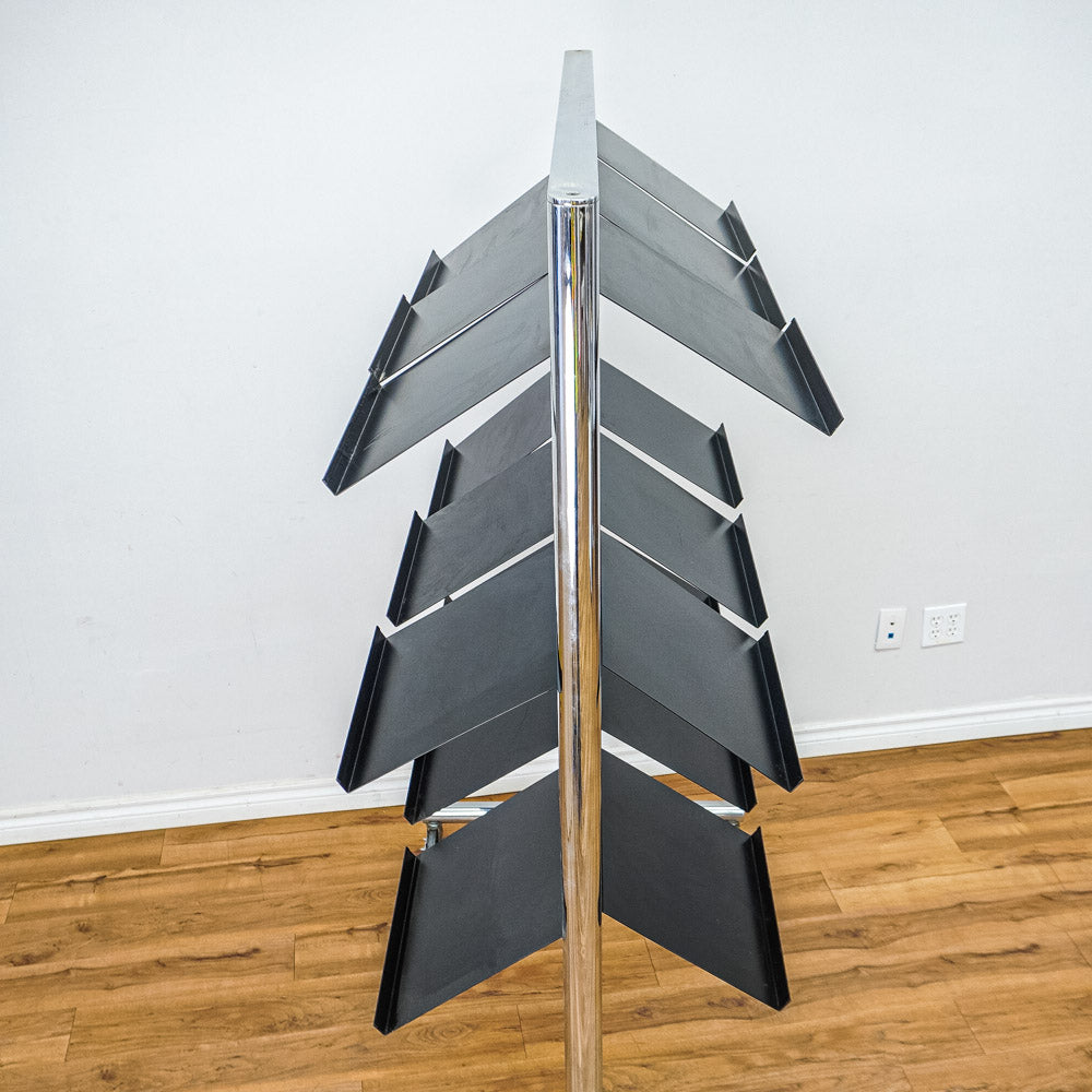 Metal Frame Rolling Slatwall with 9 Document Shelves Each Side