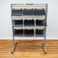 Metal Frame Rolling Slatwall with 9 Document Shelves Each Side