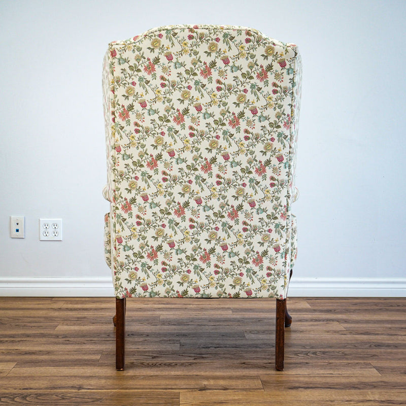42-Inch Wingback Armchair with Floral Design on Cream Background