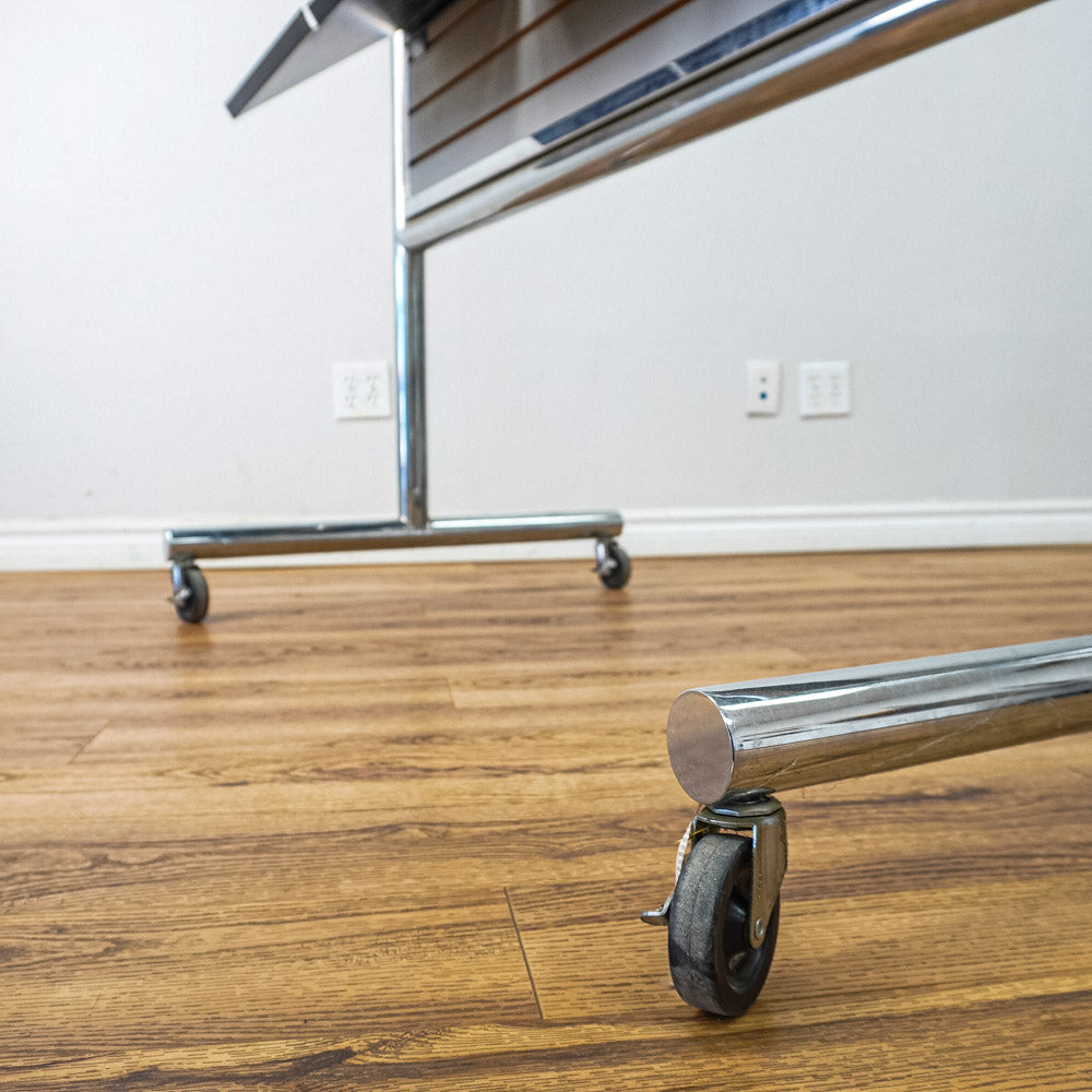 Metal Frame Rolling Slatwall with 9 Document Shelves Each Side