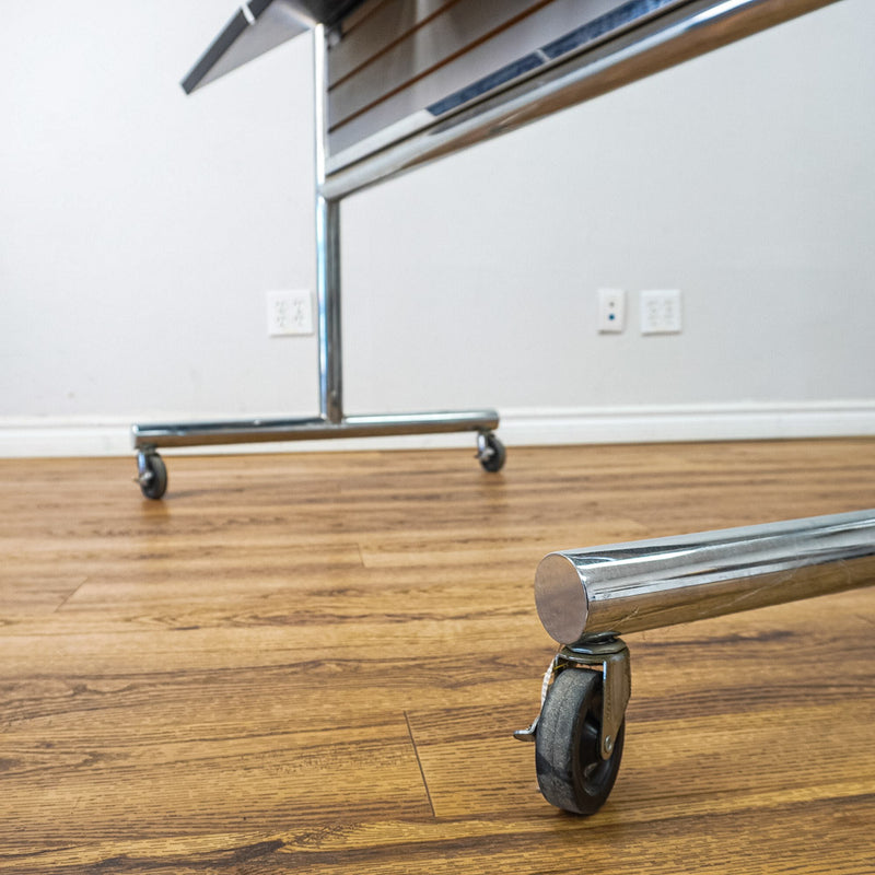 Metal Frame Rolling Slatwall with 9 Document Shelves Each Side