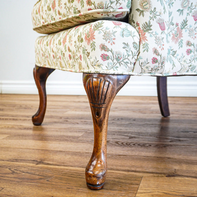 42-Inch Wingback Armchair with Floral Design on Cream Background