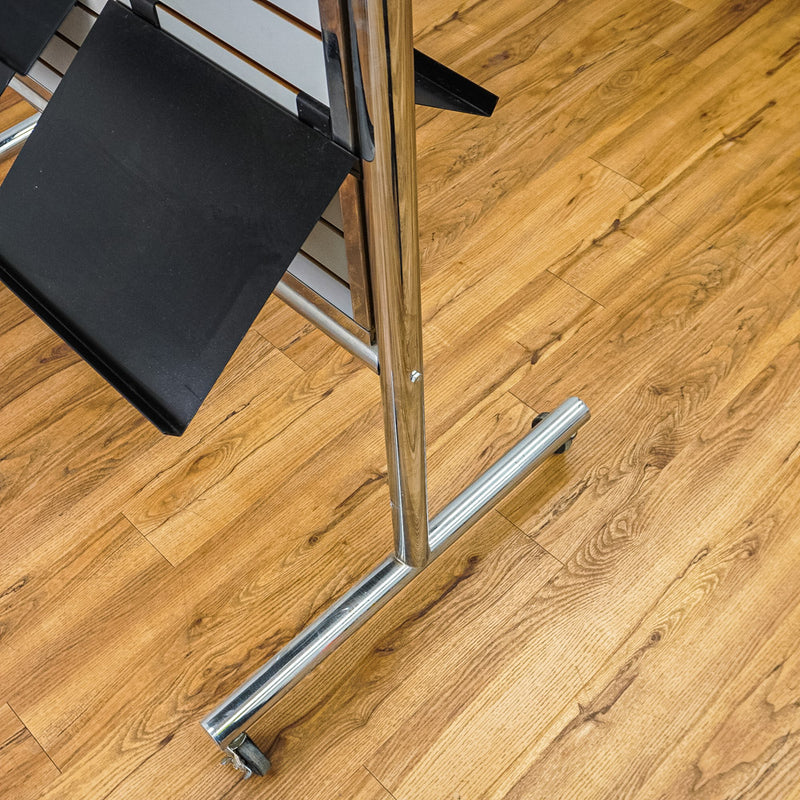 Metal Frame Rolling Slatwall with 9 Document Shelves Each Side