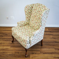 42-Inch Wingback Armchair with Floral Design on Cream Background