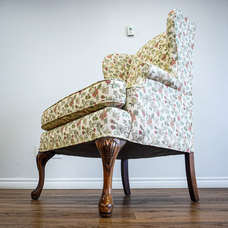 42-Inch Wingback Armchair with Floral Design on Cream Background