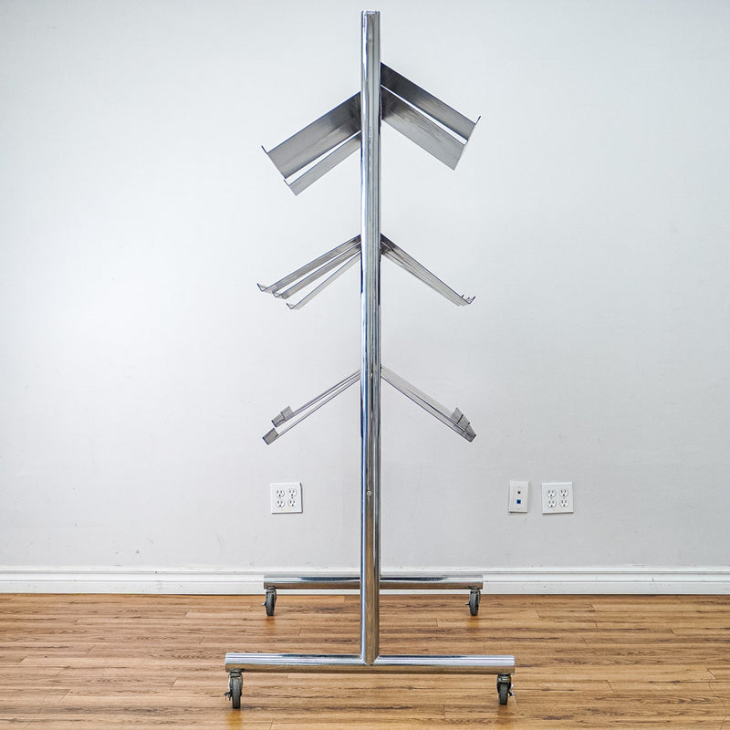 Metal Frame Rolling Slatwall with 9 Document Shelves Each Side