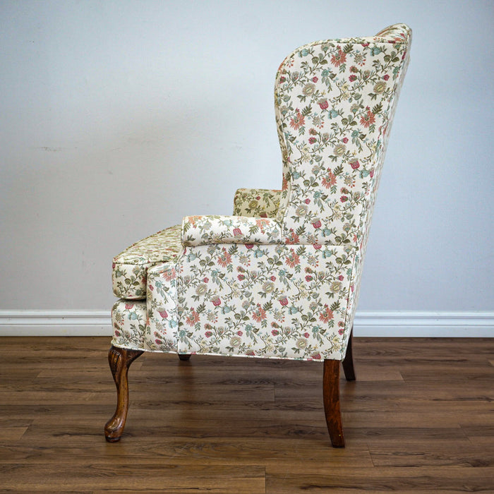 42-Inch Wingback Armchair with Floral Design on Cream Background
