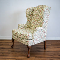 42-Inch Wingback Armchair with Floral Design on Cream Background