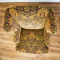 42-Inch Wingback Armchair with Brown and Gold Floral Design