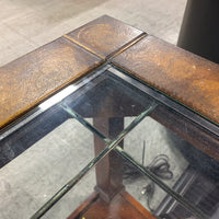 26.5 in. H Glass-Top Side Table – Studded Wood Frame with Shelf