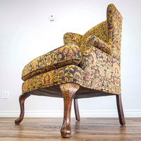 42-Inch Wingback Armchair with Brown and Gold Floral Design