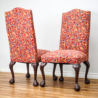 Pair of Red Floral Upholstered Armless Chairs, 45-Inch H
