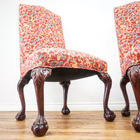 Pair of Red Floral Upholstered Armless Chairs, 45-Inch H