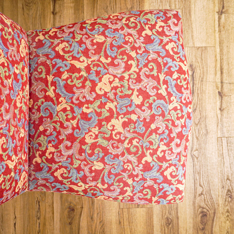 Pair of Red Floral Upholstered Armless Chairs, 45-Inch H