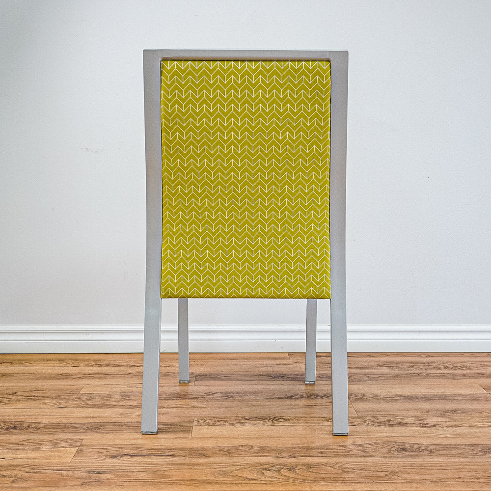17‑Inch W Side Chair with Silver Metal Frame, Pale Green Pattern Upholstery