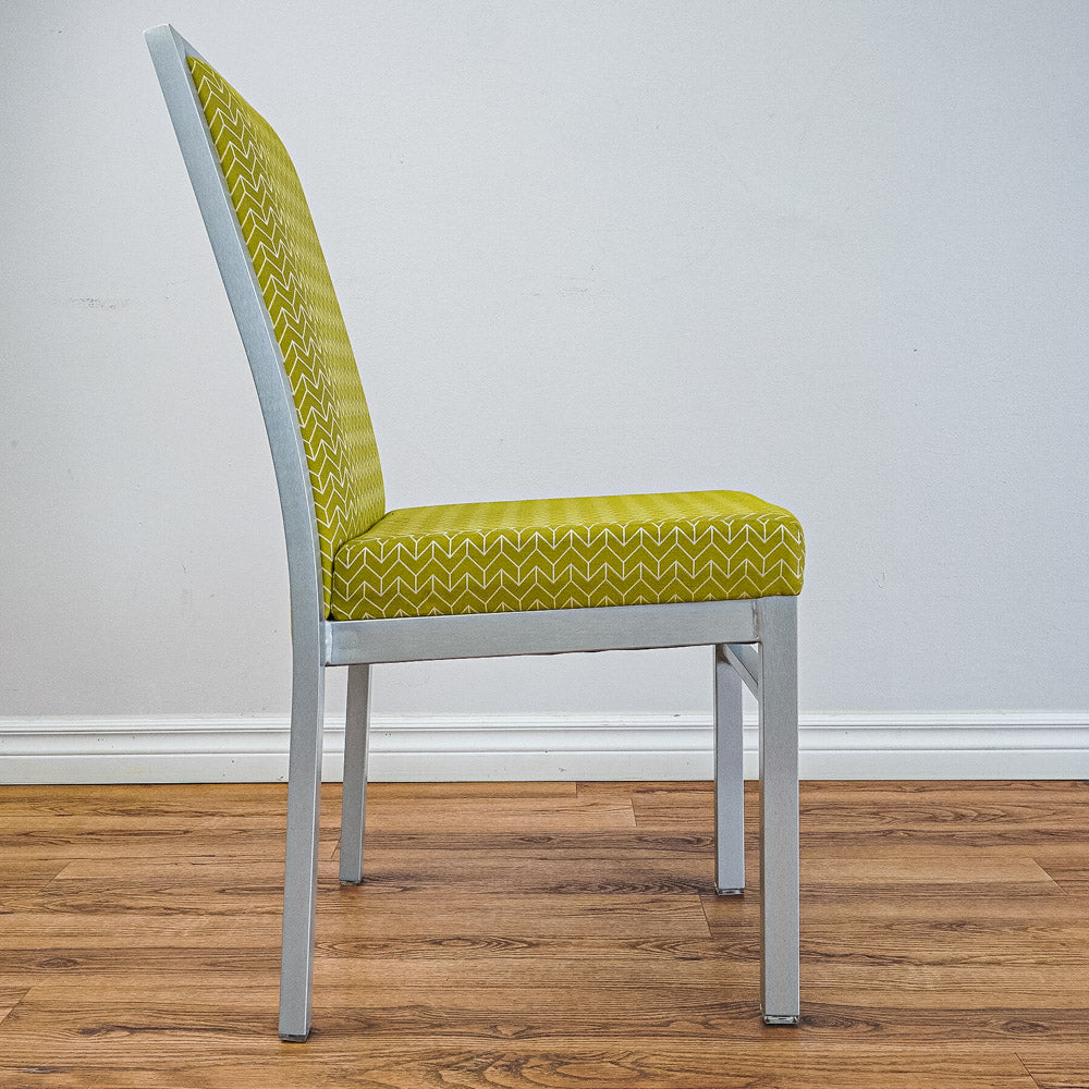17‑Inch W Side Chair with Silver Metal Frame, Pale Green Pattern Upholstery