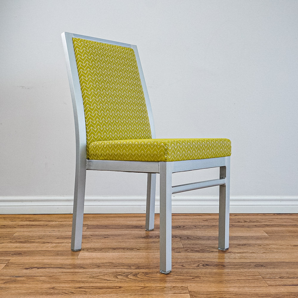 17‑Inch W Side Chair with Silver Metal Frame, Pale Green Pattern Upholstery