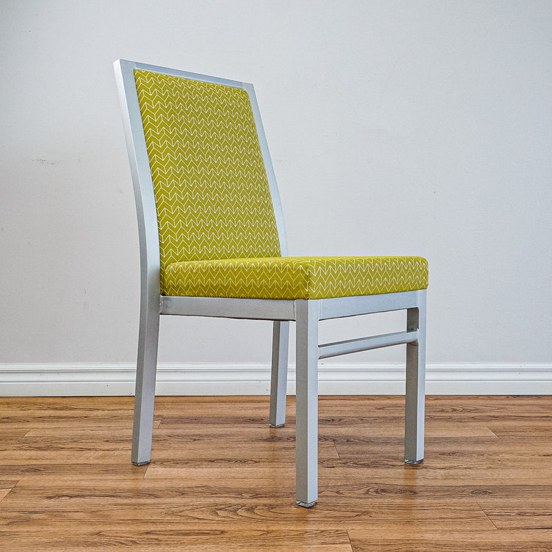17‑Inch W Side Chair with Silver Metal Frame, Pale Green Pattern Upholstery
