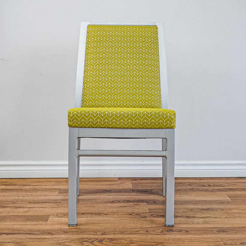 17‑Inch W Side Chair with Silver Metal Frame, Pale Green Pattern Upholstery