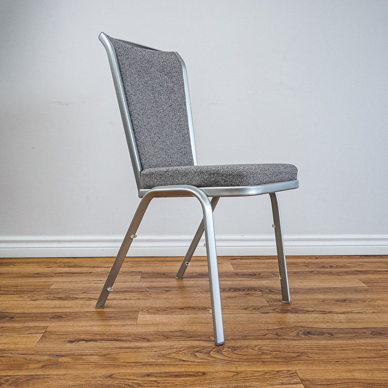 18-Inch W Side Chair with Silver Metal Base, Grey Pattern Upholstery