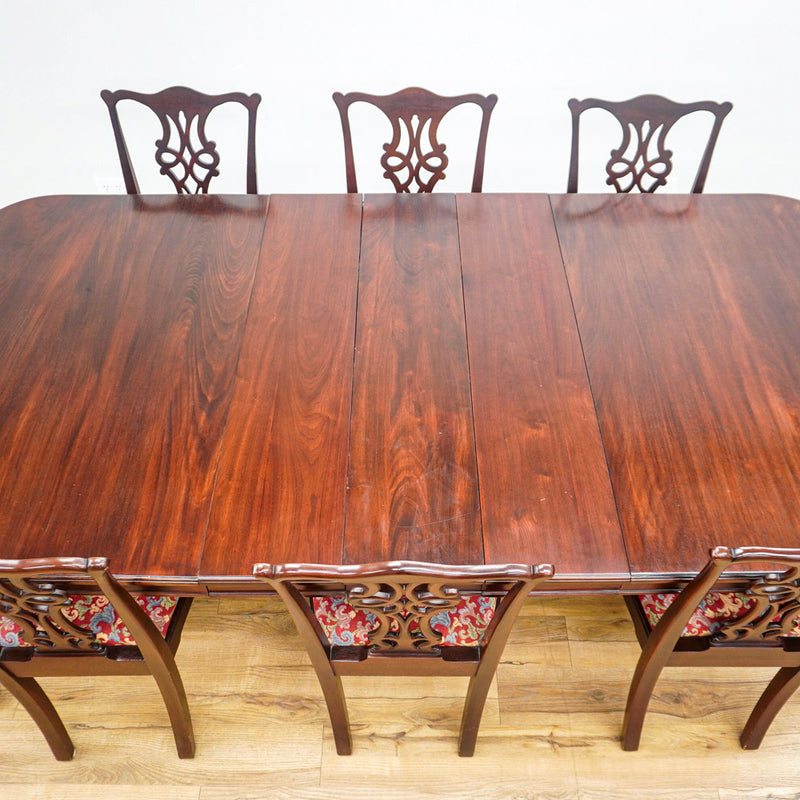 96-Inch Queen Anne Dining Table With 3 Leaves And 8 Chairs