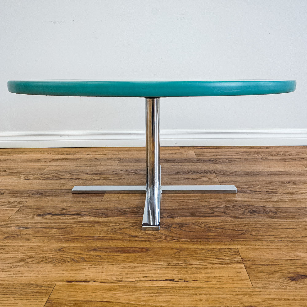 35-Inch Round Coffee Table with Green Laminate Top, Chrome Base