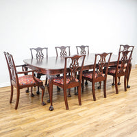 96-Inch Queen Anne Dining Table With 3 Leaves And 8 Chairs