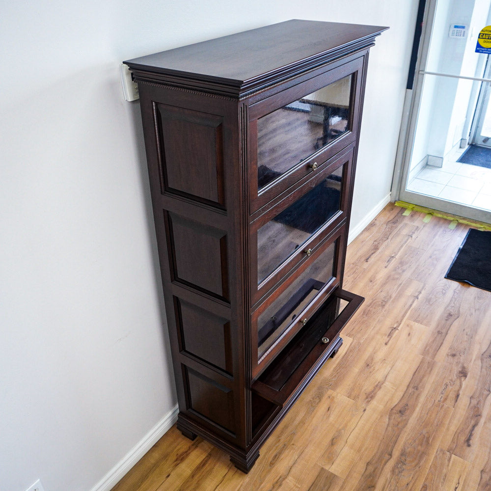 69-Inch 4-shelf Bookcase Cabinet With Glass Pocket Doors