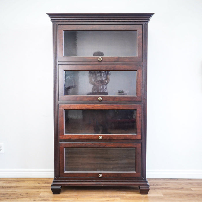 69-Inch 4-shelf Bookcase Cabinet With Glass Pocket Doors