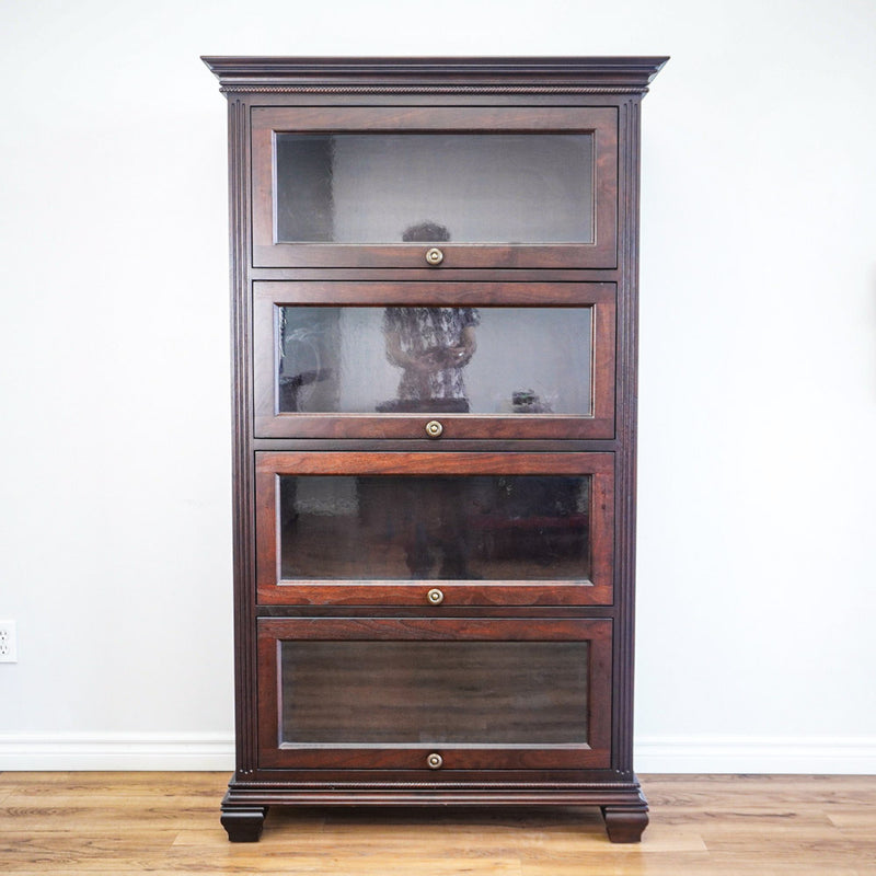 69-Inch 4-shelf Bookcase Cabinet With Glass Pocket Doors