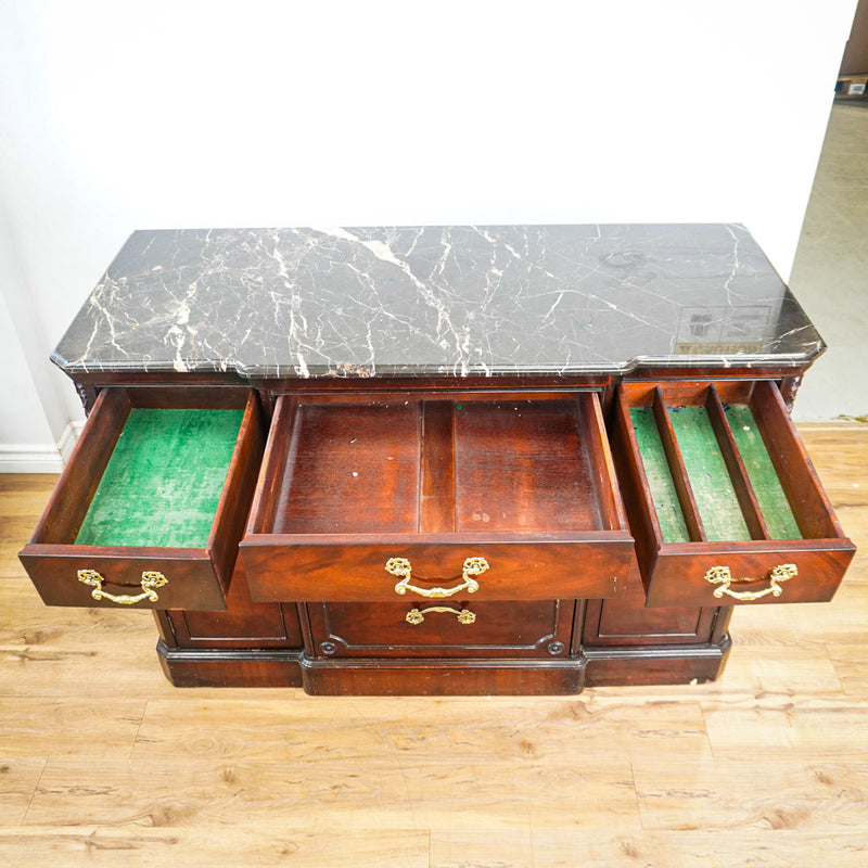 66-Inch Marble Top Antique Credenza