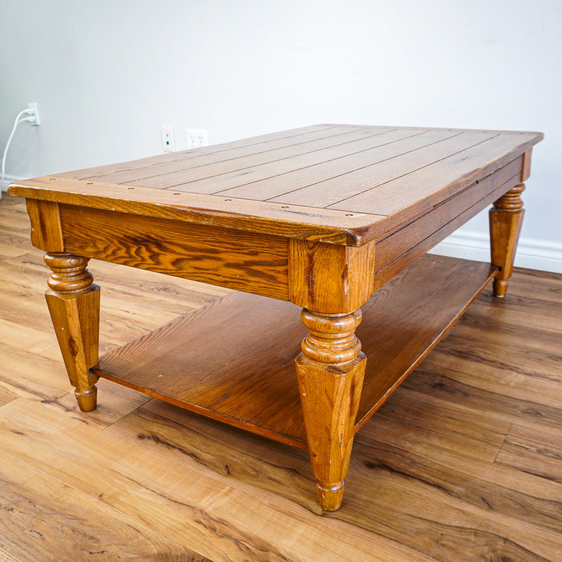 48-Inch W Hardwood Rectangular Coffee Table with Lower Shelf