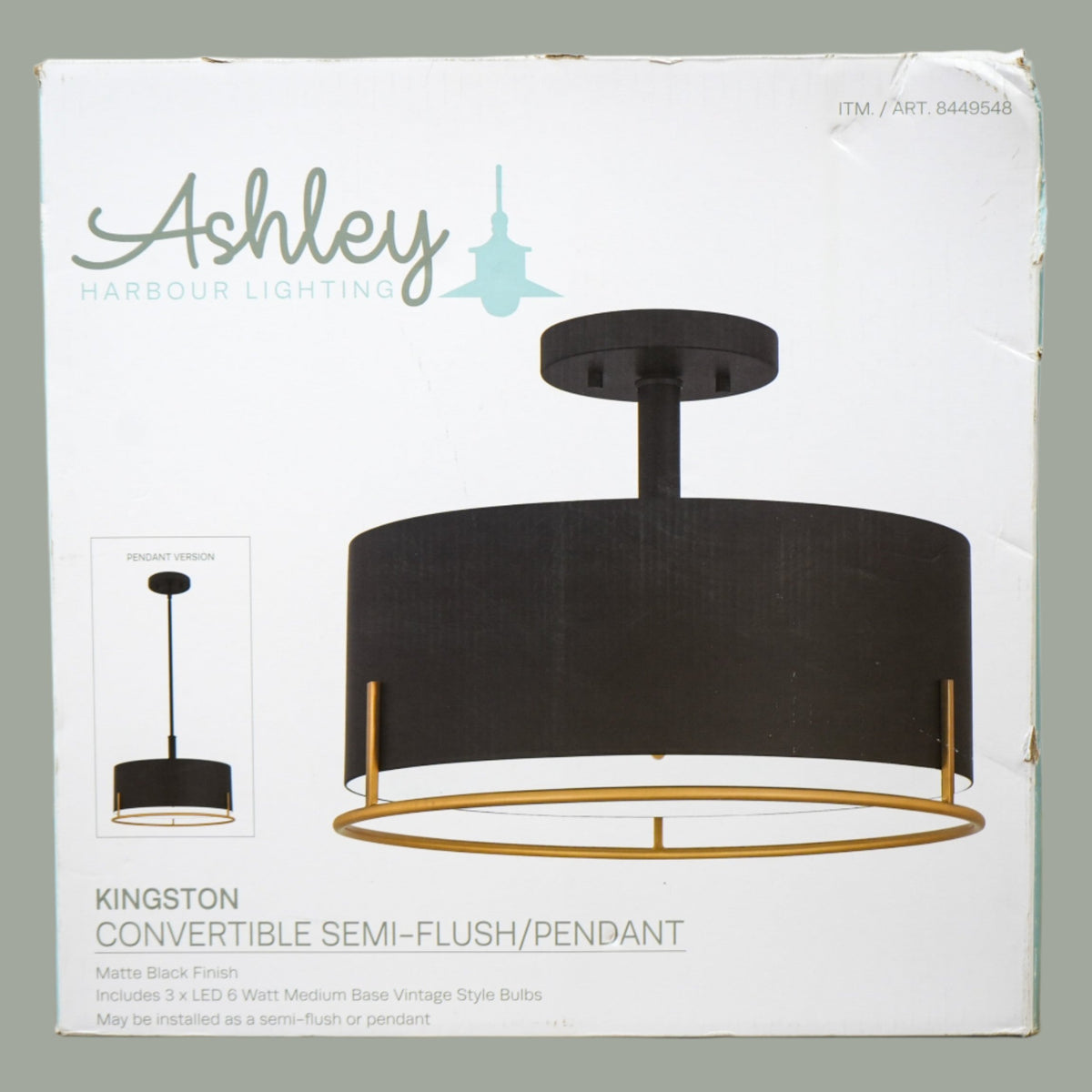 3-Light Kingston Convertible Semi-Flush or Pendant Light in Matte Black