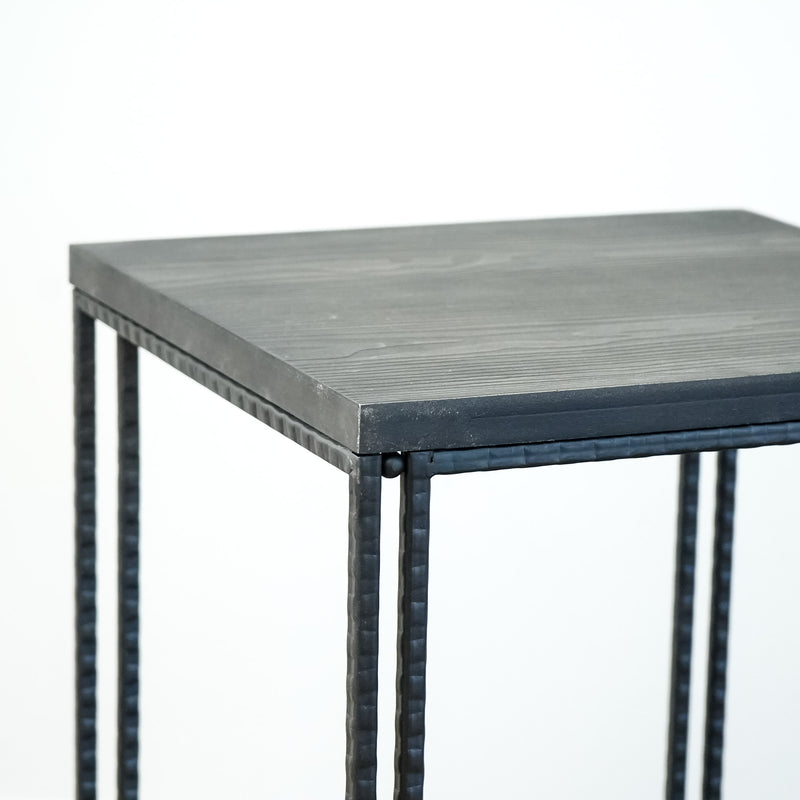 Decorative 24.25-Inch Tall End Table in Solid Wood Carbon and Natural Wrought Iron