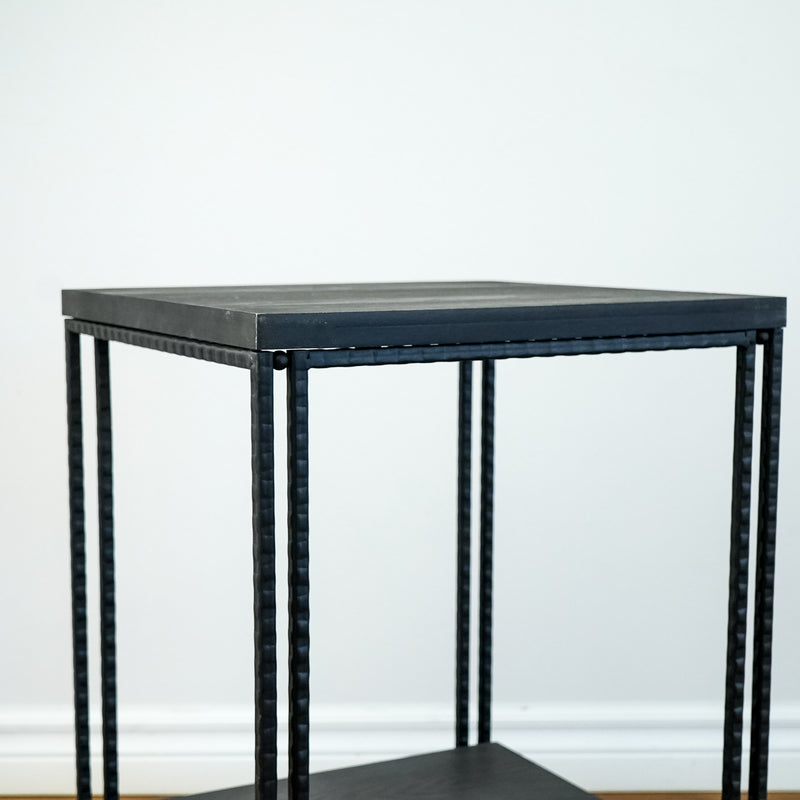 Decorative 24.25-Inch Tall End Table in Solid Wood Carbon and Natural Wrought Iron