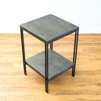 Decorative 24.25-Inch Tall End Table in Solid Wood Carbon and Natural Wrought Iron