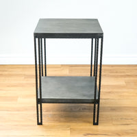 Decorative 24.25-Inch Tall End Table in Solid Wood Carbon and Natural Wrought Iron