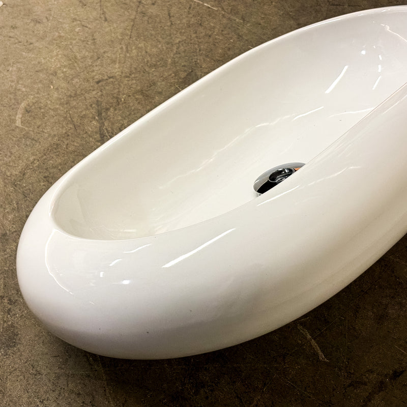 Minimalistic Oval Bathroom Sink – Glossy White with Center Drain (25” W)