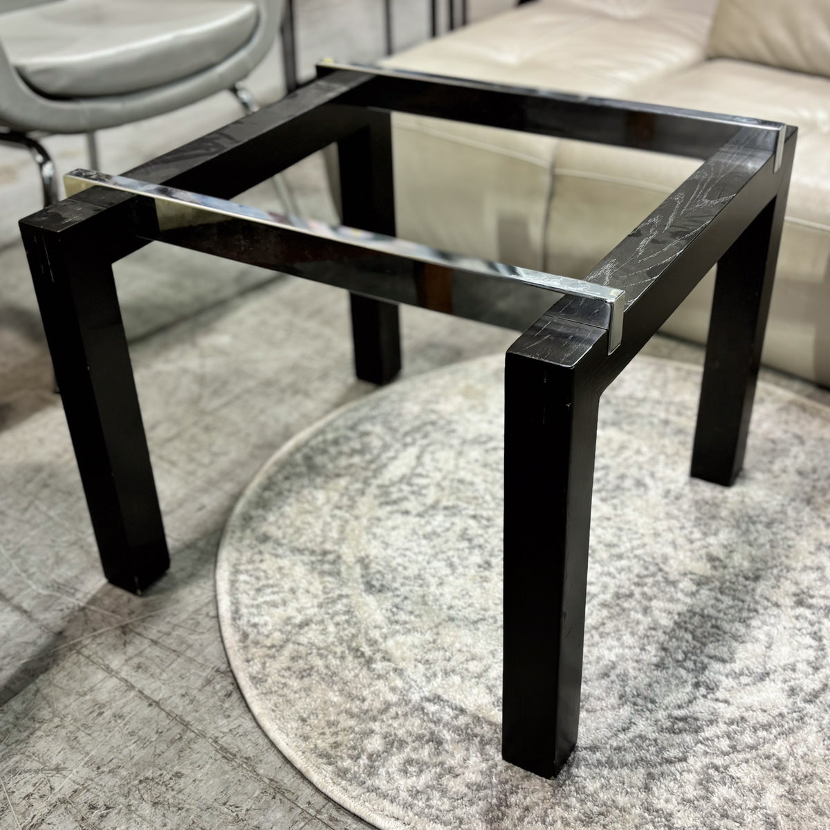 23.75-in. Square Glass-Top Coffee Table with Sleek Black Wooden Frame