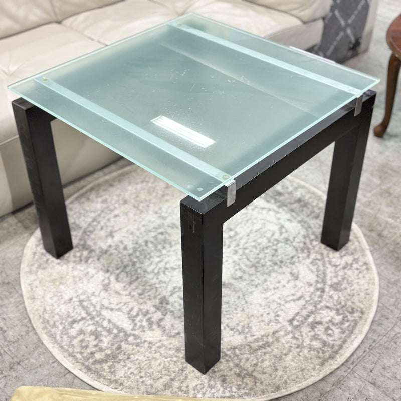 23.75-in. Square Glass-Top Coffee Table with Sleek Black Wooden Frame