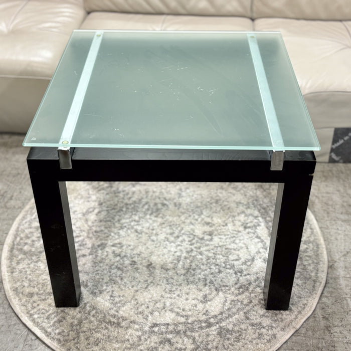 23.75-in. Square Glass-Top Coffee Table with Sleek Black Wooden Frame