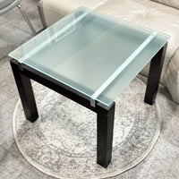 23.75-in. Square Glass-Top Coffee Table with Sleek Black Wooden Frame