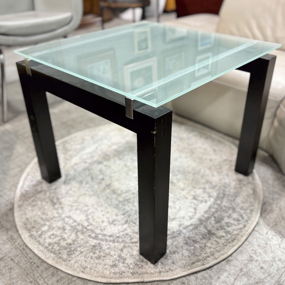 23.75-in. Square Glass-Top Coffee Table with Sleek Black Wooden Frame