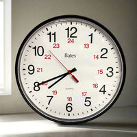 Classic Bates Quartz Round Clock with 24-Hour Numbers